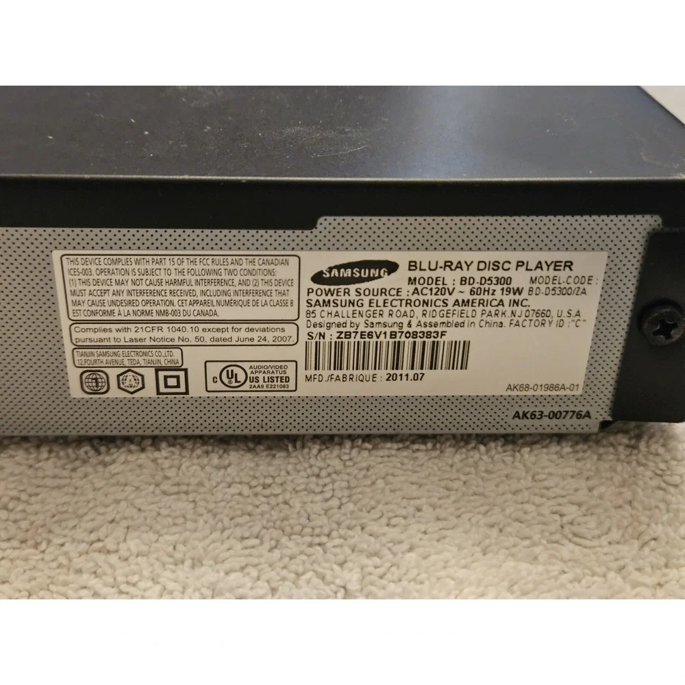 Samsung BD-D5300 Blu-Ray Player No Remote Control TESTED